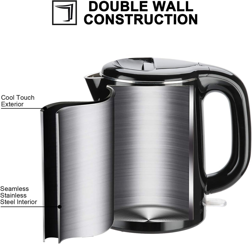 Stainless Steel Double Wall Electric Kettle, 1.0L (Black) H3389
