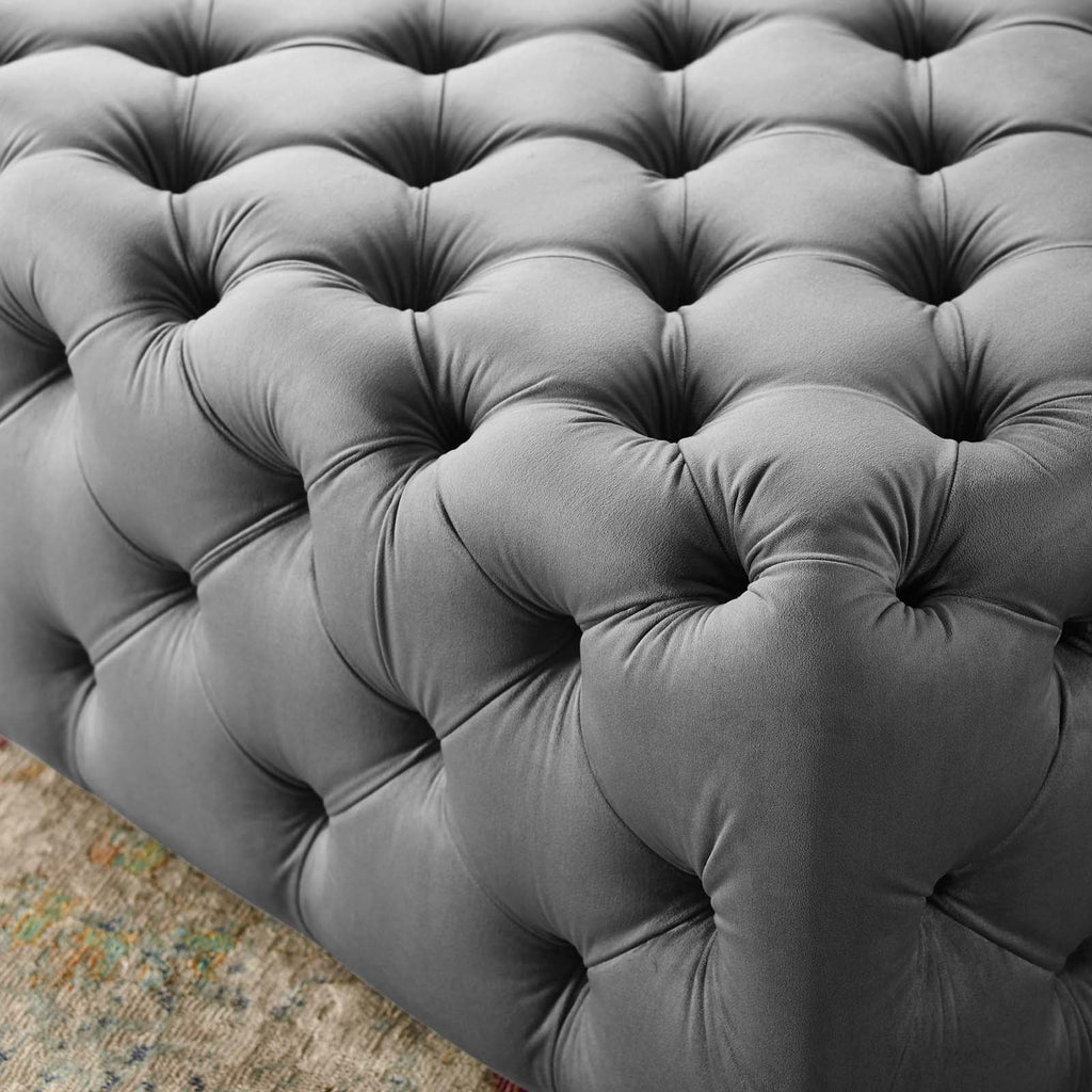 Gray Tufted Performance Velvet Ottoman R7093