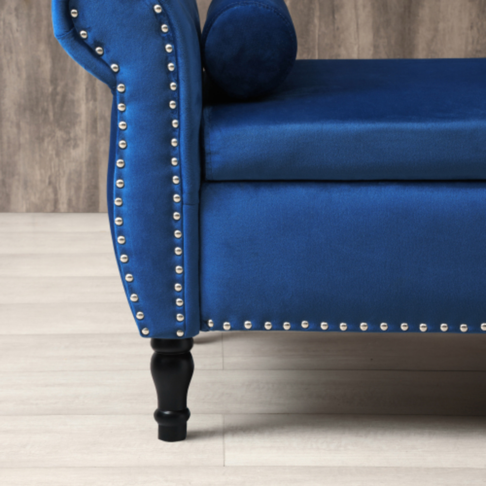 Blue Velvet Storage Bench Ottoman with Pillow R919