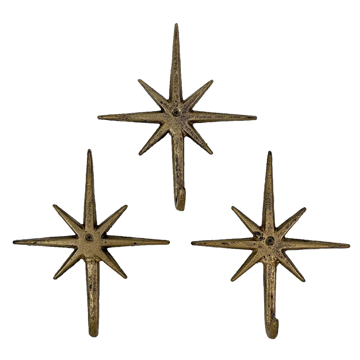 Set of 3 Gold Cast Iron Wall Hooks A22932