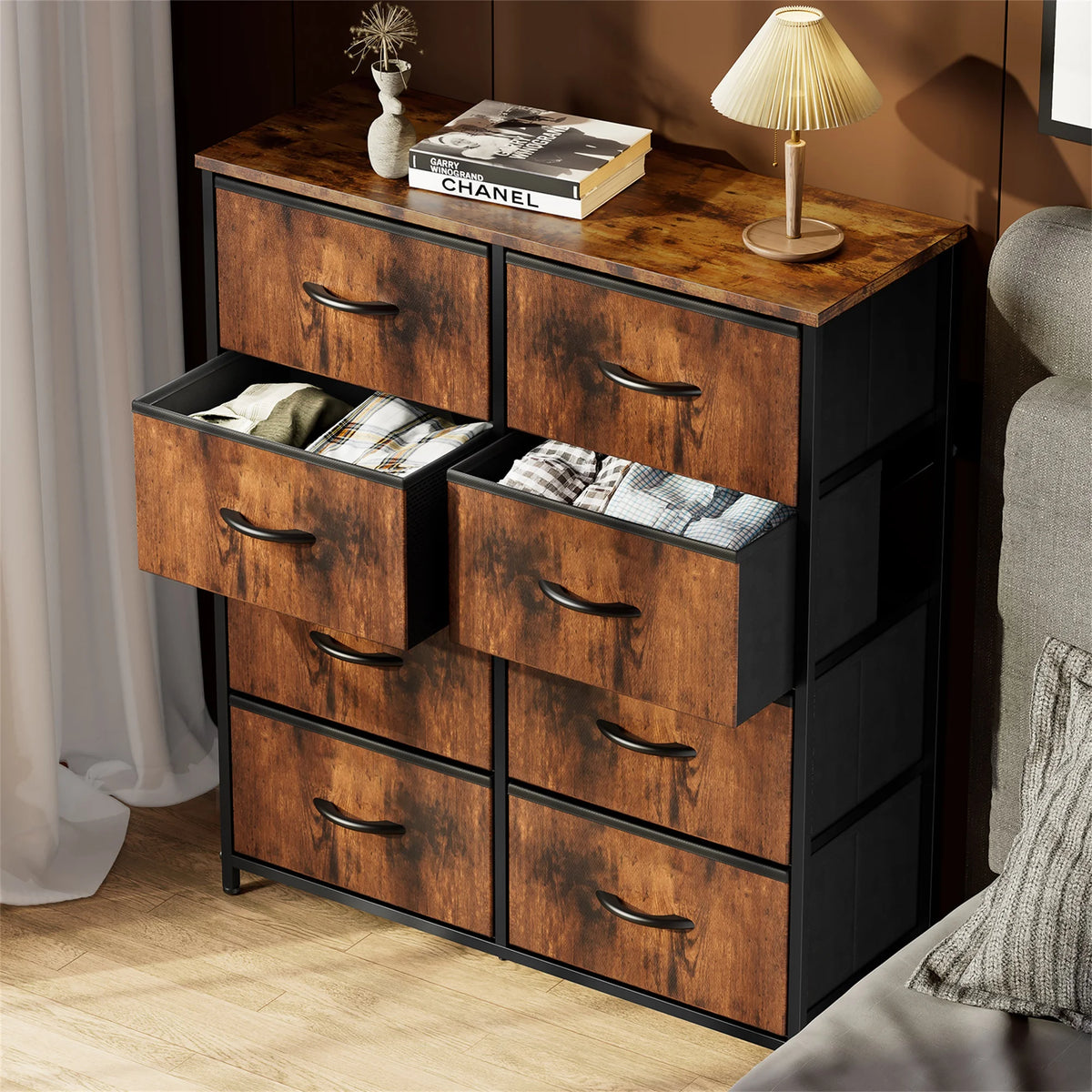 Brown 8 Fabric Drawer Dresser TV Stand W32760
