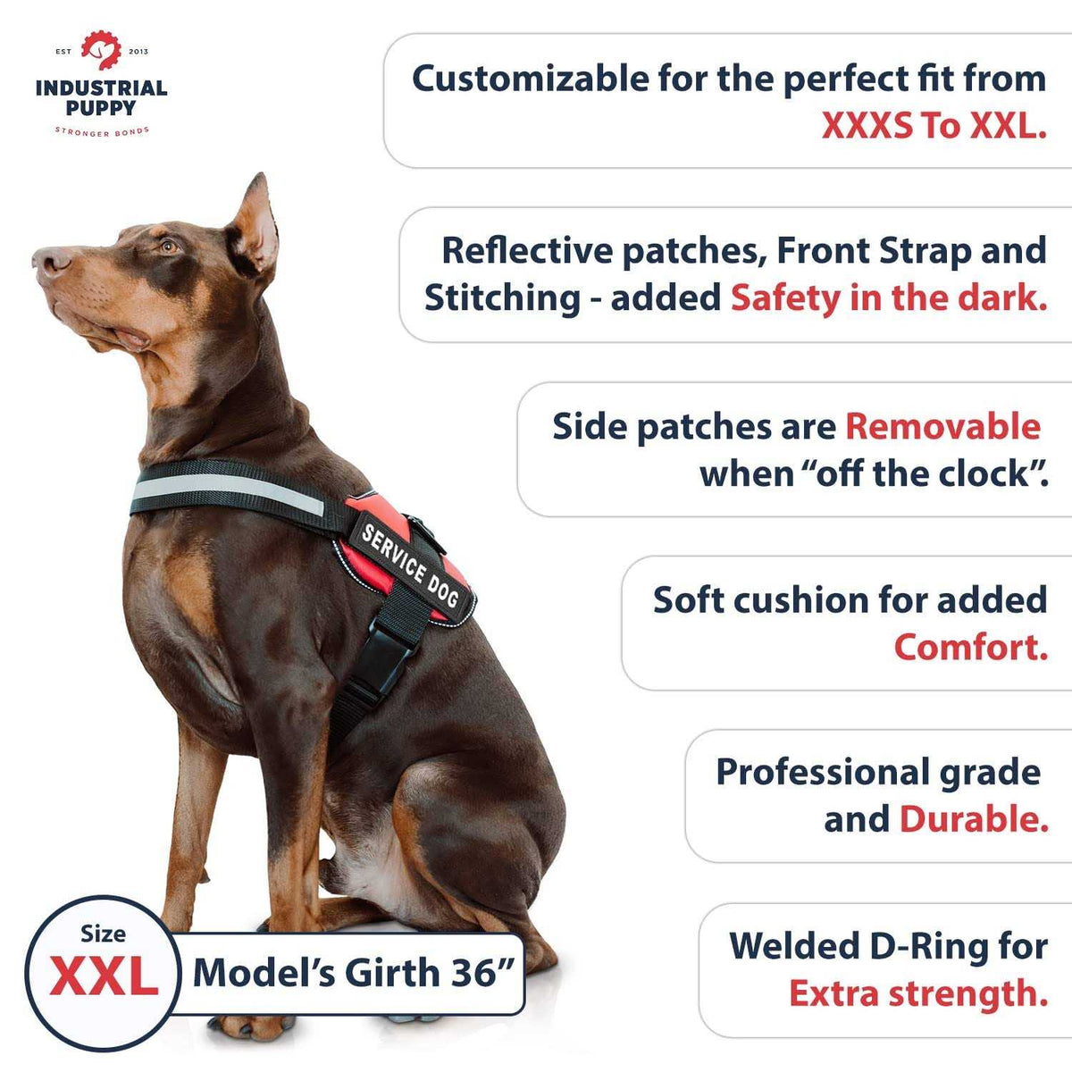 Service Dog Vest with Hook and Loop Straps and Handle D791