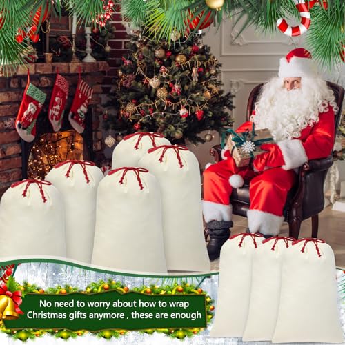 12 Pcs Christmas Sack with Drawstring Cotton Laundry Bag B586135