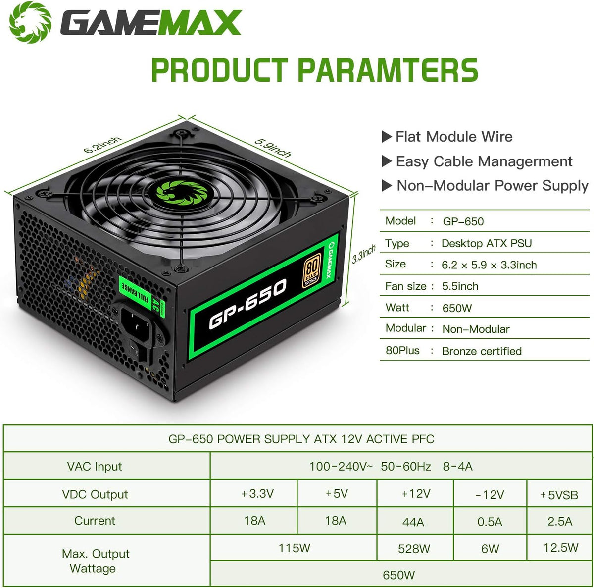 650W 80+ Bronze Non-Modular Power Supply R358166