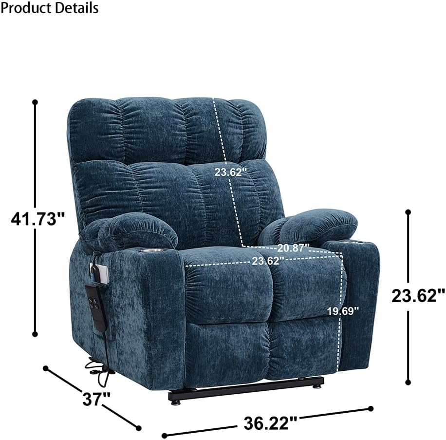 Blue Dual Motor Power Lift Recliner Chair with Remote Control Massage and Heat Cup Holder Q8971