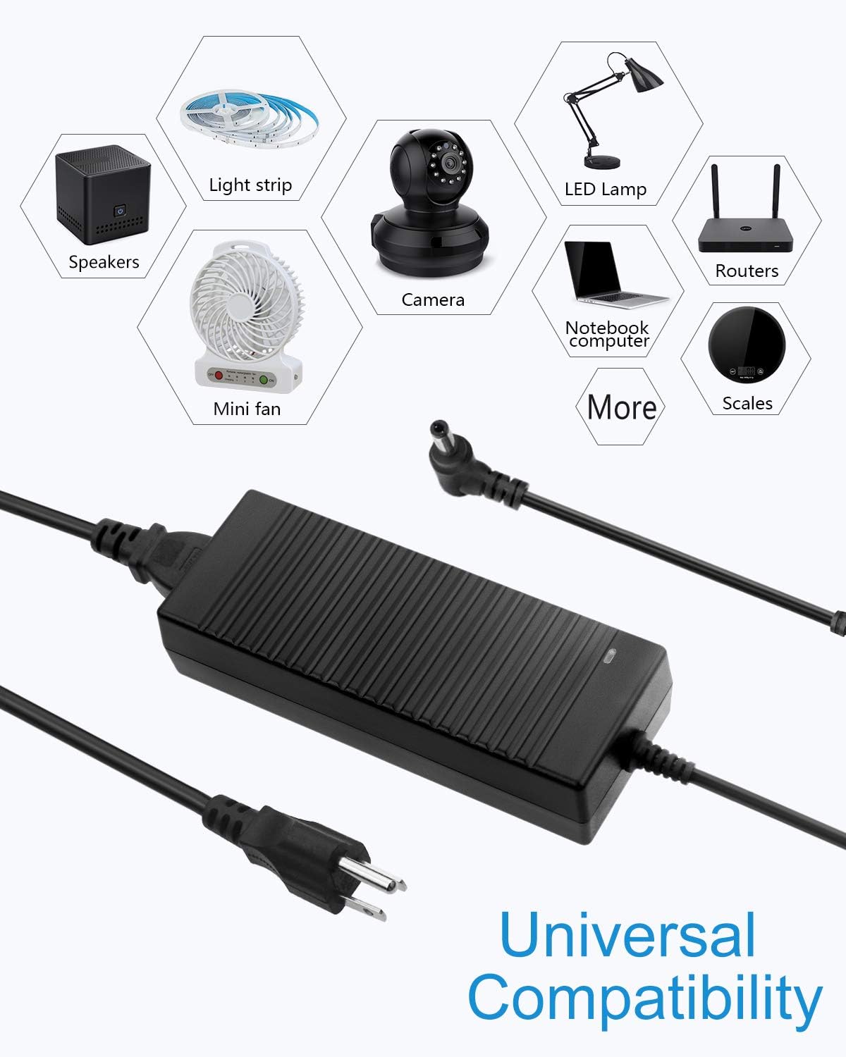 12V 10A 120W AC to DC Power Supply Adapter with 5.5x2.5mm Plug, Pack of 5 N129204