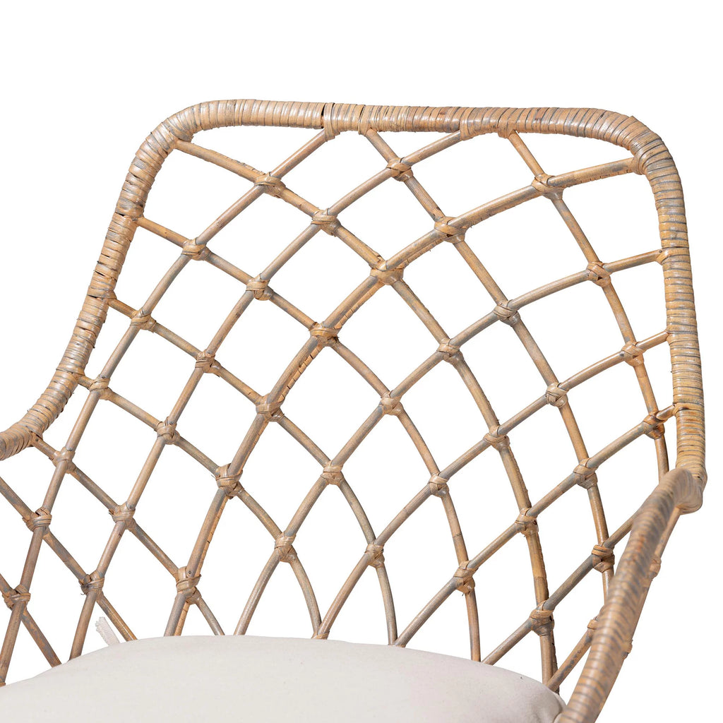 Natural Brown Teak Wood and Greywashed Rattan 2-Piece Dining Chair Set X490