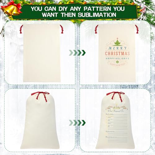 12 Pcs Christmas Sack with Drawstring Cotton Laundry Bag B586135
