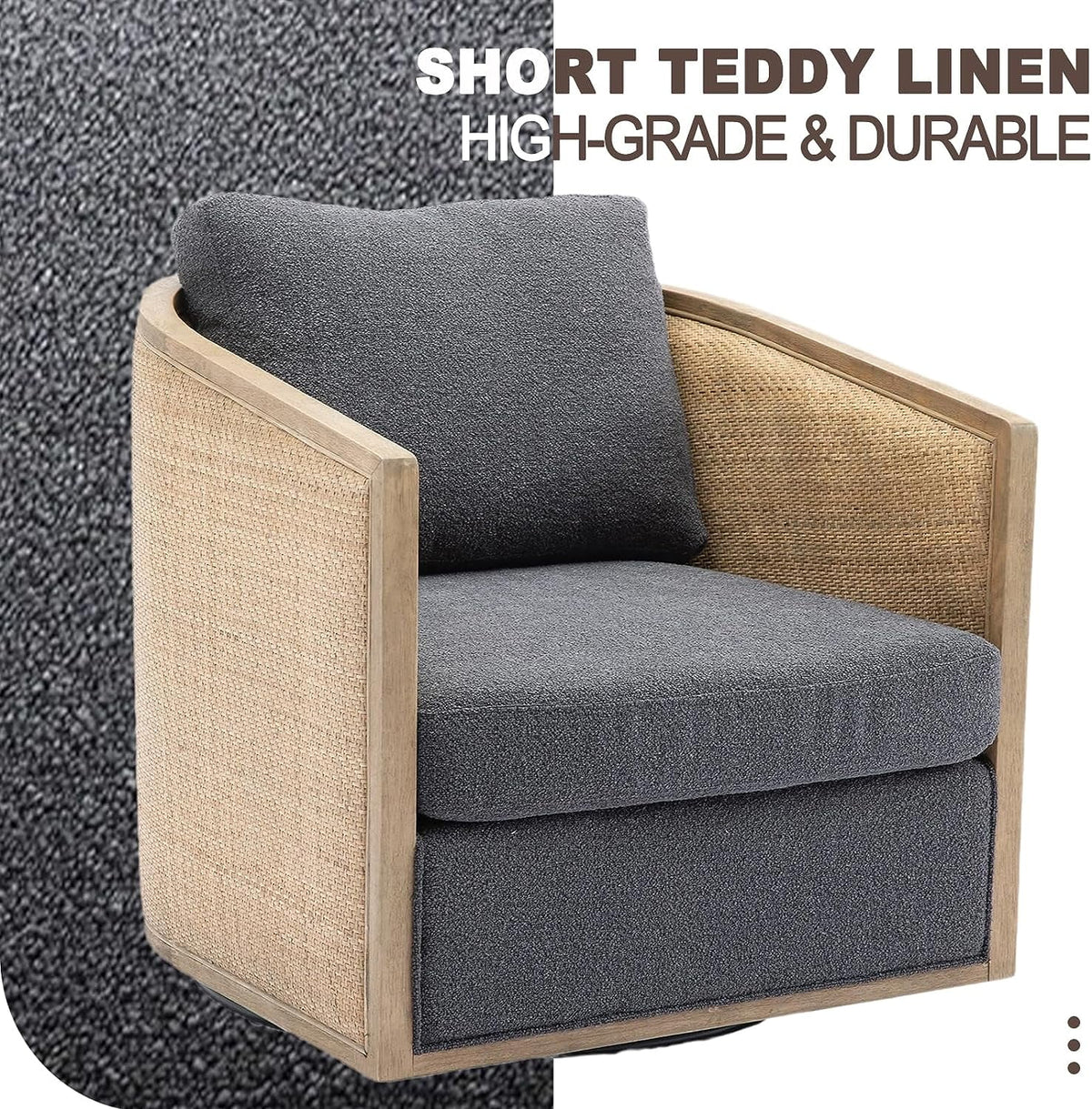 Carbon Black Rattan Swivel Barrel Chair with Arms Q6339