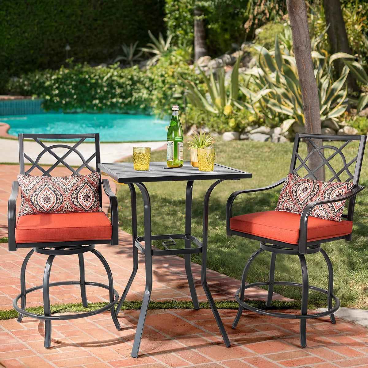 Black Square Patio Height Bar Table with Umbrella Hole V55154