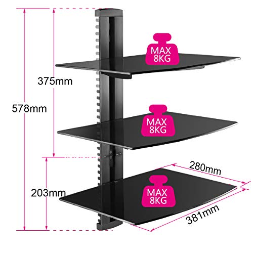 Glass Floating Shelves, TV Wall Mount with Shelf U9394