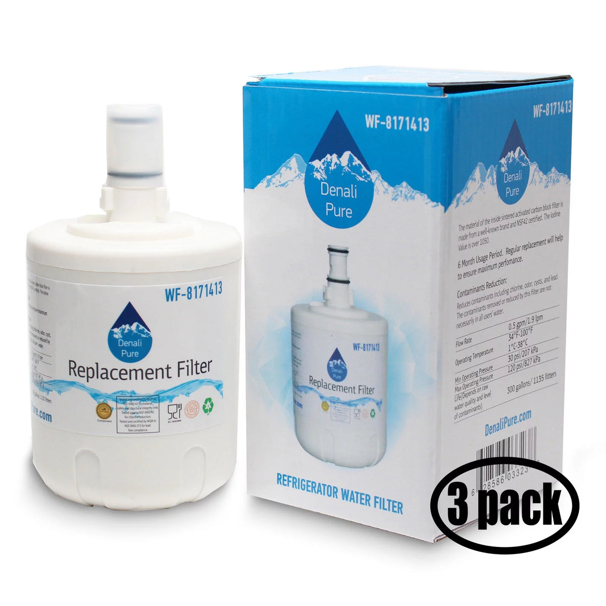 3-Pack Refrigerator Water Filter Cartridge Q3783