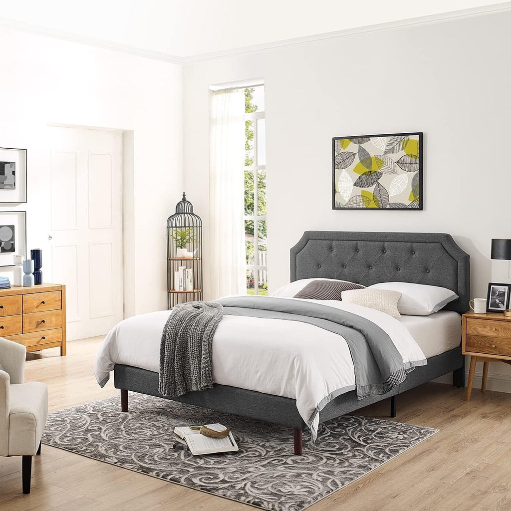 Tufted Upholstered Platform Bed Frame with Adjustable Headboard, King Z879880