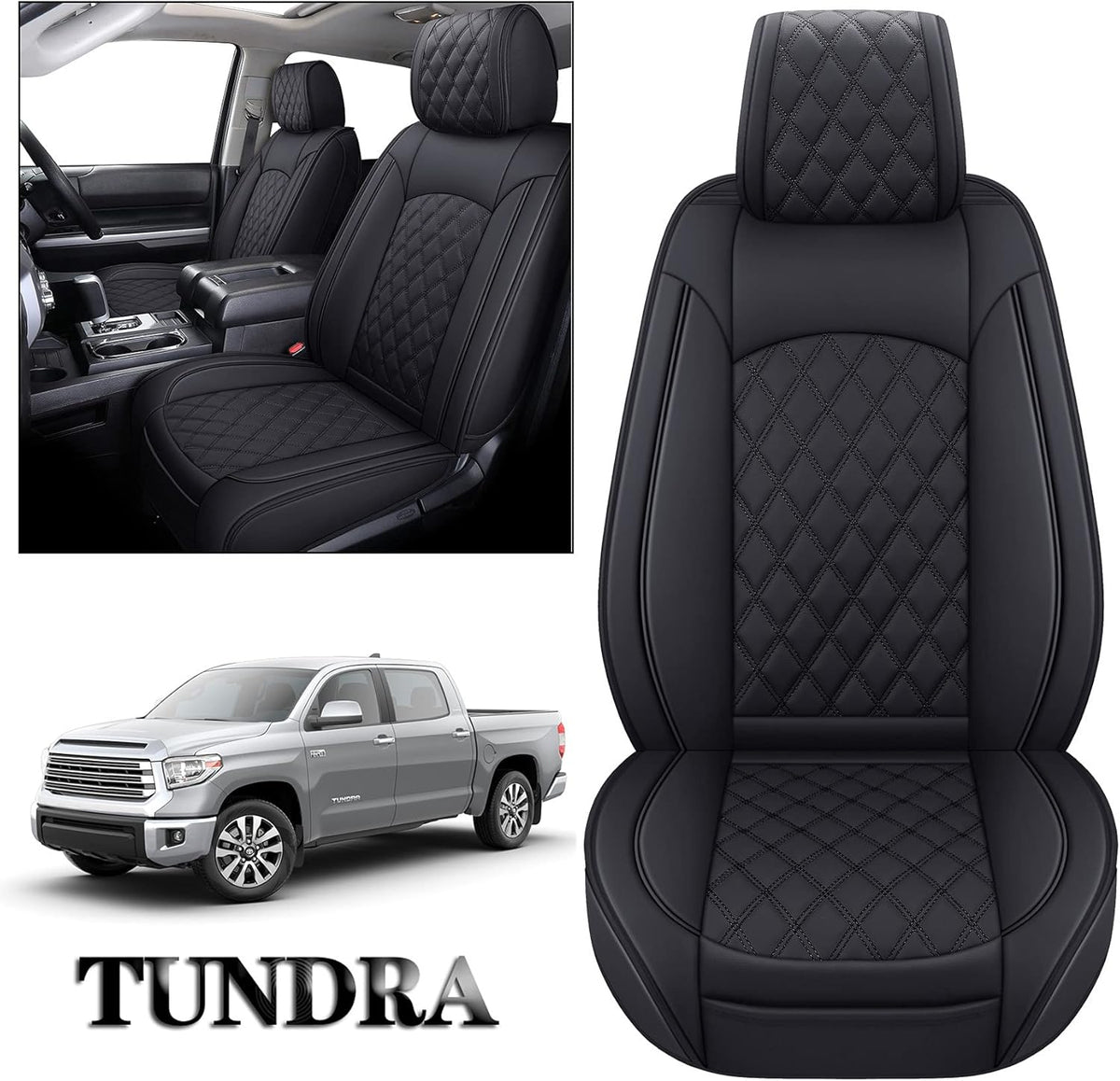 Black Leather Seat Covers for Toyota Tundra Crewmax Double Cab Split Bench 40/60 5 PCS Full Set R43728