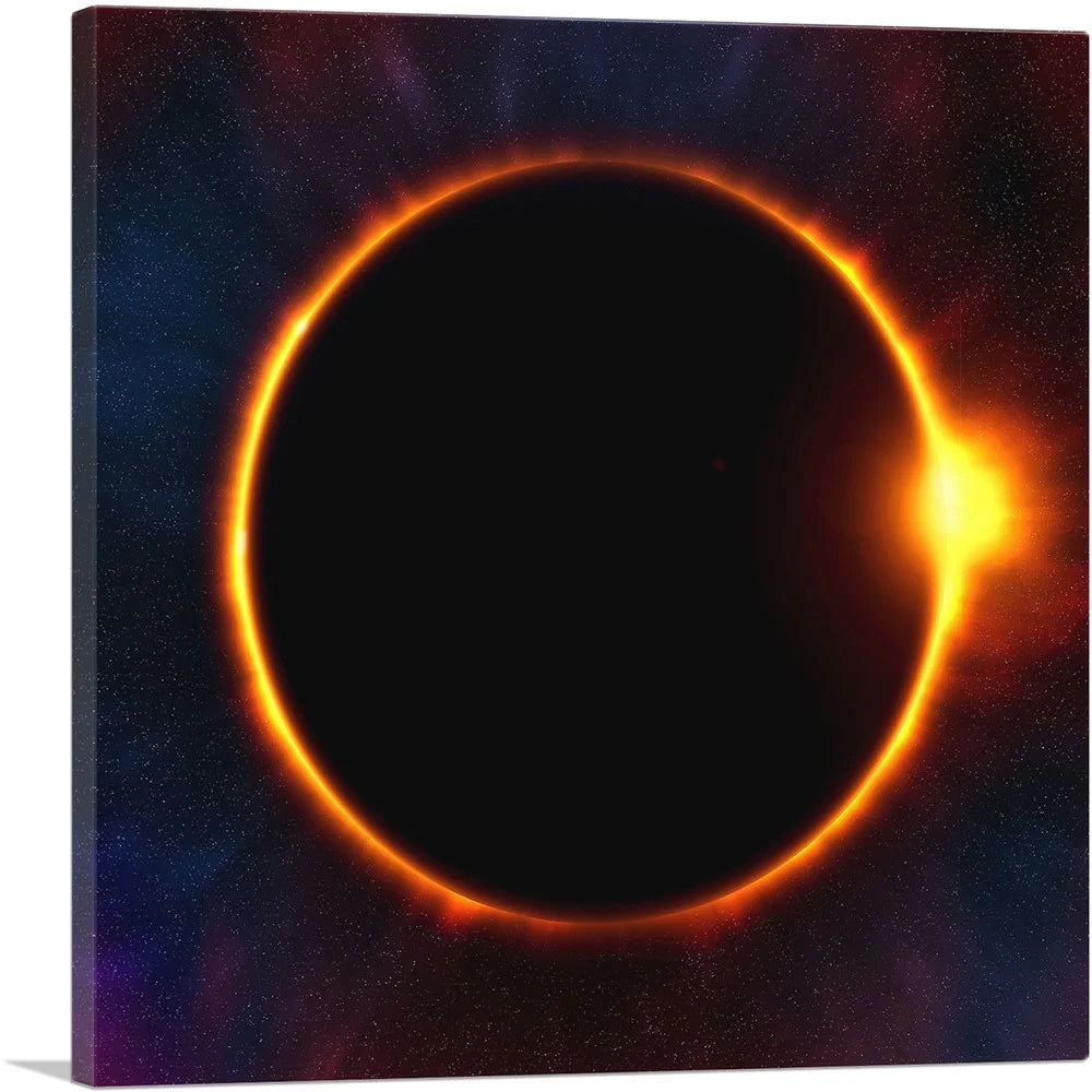 Solar Eclipse Moon Blocking Out Sun Square Canvas Art Print 36" x 36" Z932