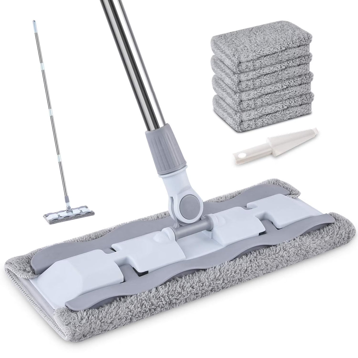 Microfiber Hardwood Floor Mop with 4 Washable Pads, 360 Rotation Flat Mop with Stainless Steel Handle G48521