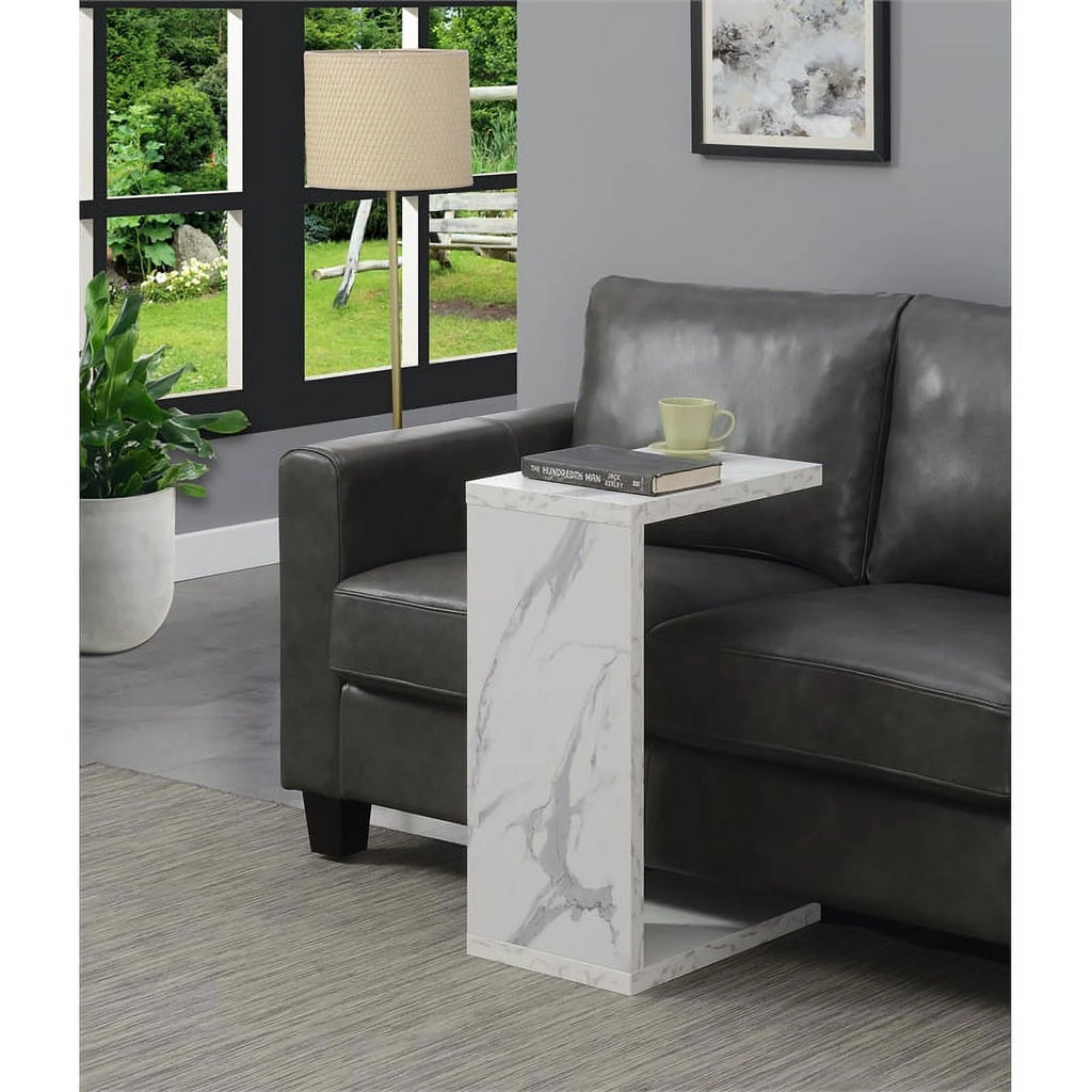 Faux White Marble Wood C End Table Set of 2 D629