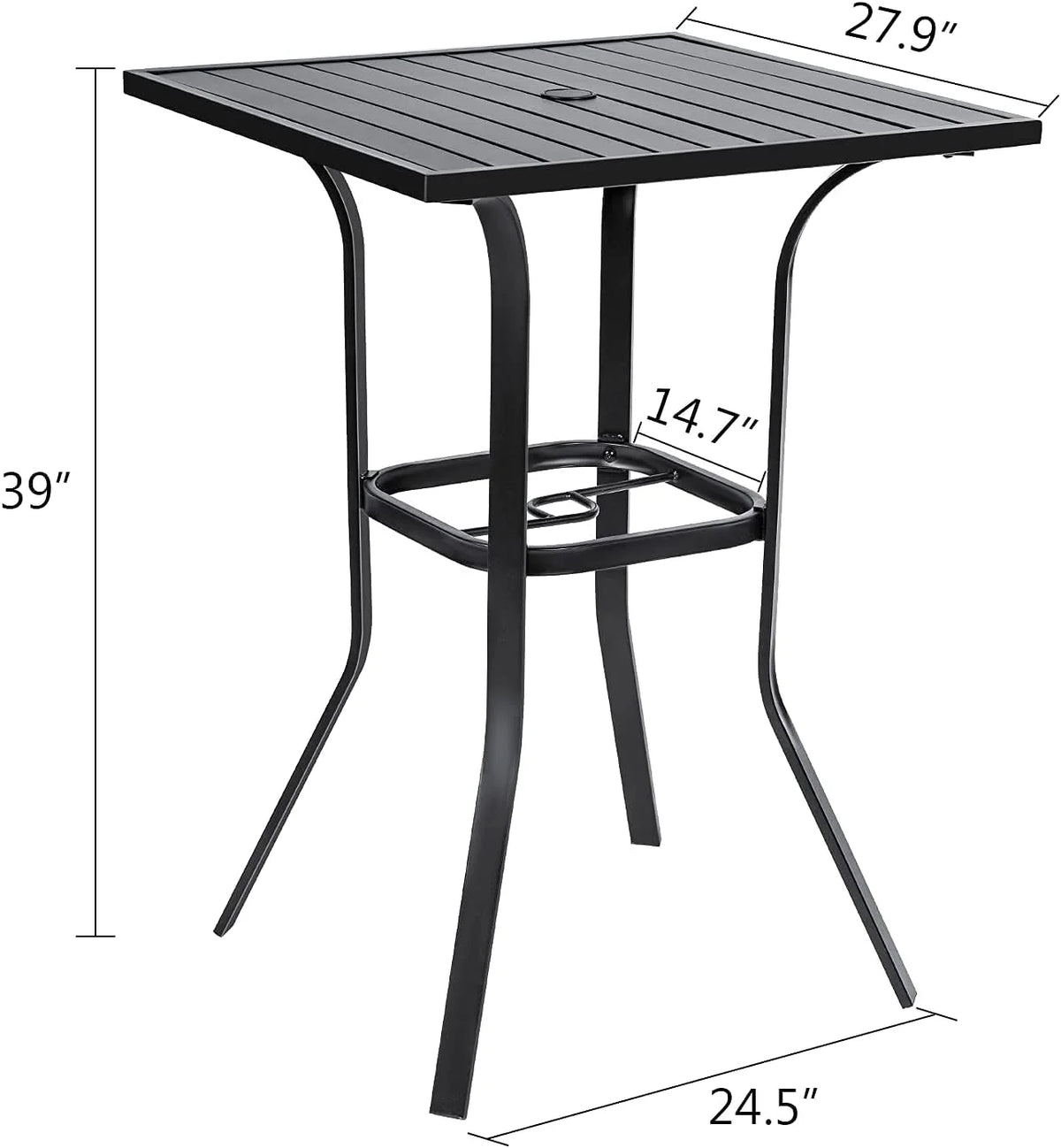Black Square Patio Height Bar Table with Umbrella Hole V55154