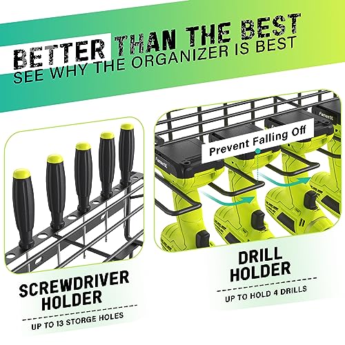 3 Layers Wall Mounted Power Tool Organizer with 4 Drill Holders (2 Pack) V787
