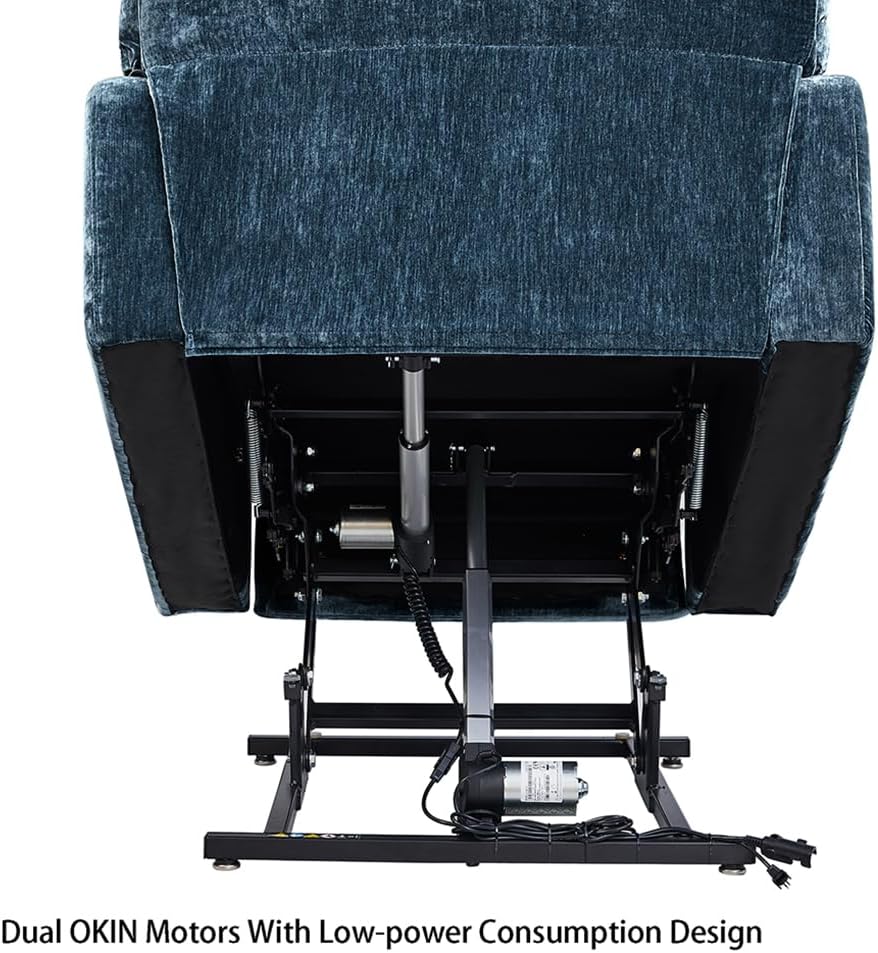 Blue Dual Motor Power Lift Recliner Chair with Remote Control Massage and Heat Cup Holder Q8971