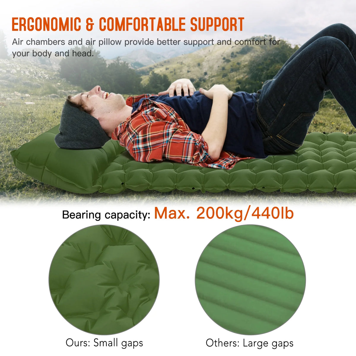 Ultralight Inflatable Camping Sleeping Pad with Pillow and Built in Pump S210721