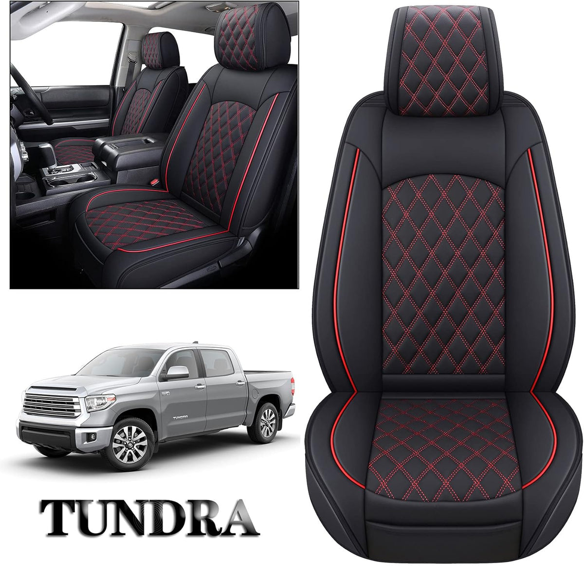 Black Leather Seat Covers for Toyota Tundra Crewmax Double Cab Split Bench 40/60 5 PCS Full Set R43728