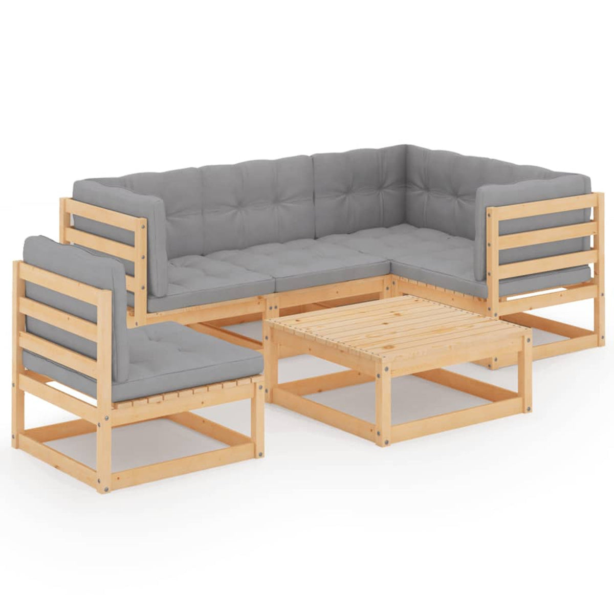 6 Piece Gray Cushioned Pinewood Sectional Sofa Set X479222
