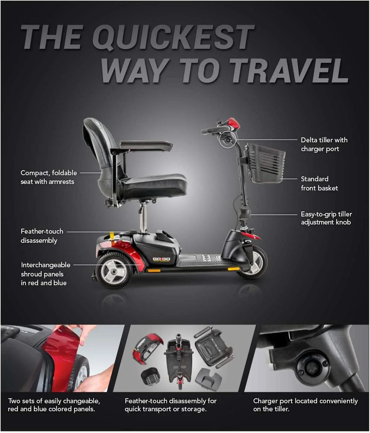Red 3-Wheel Mobility Scooter V8408