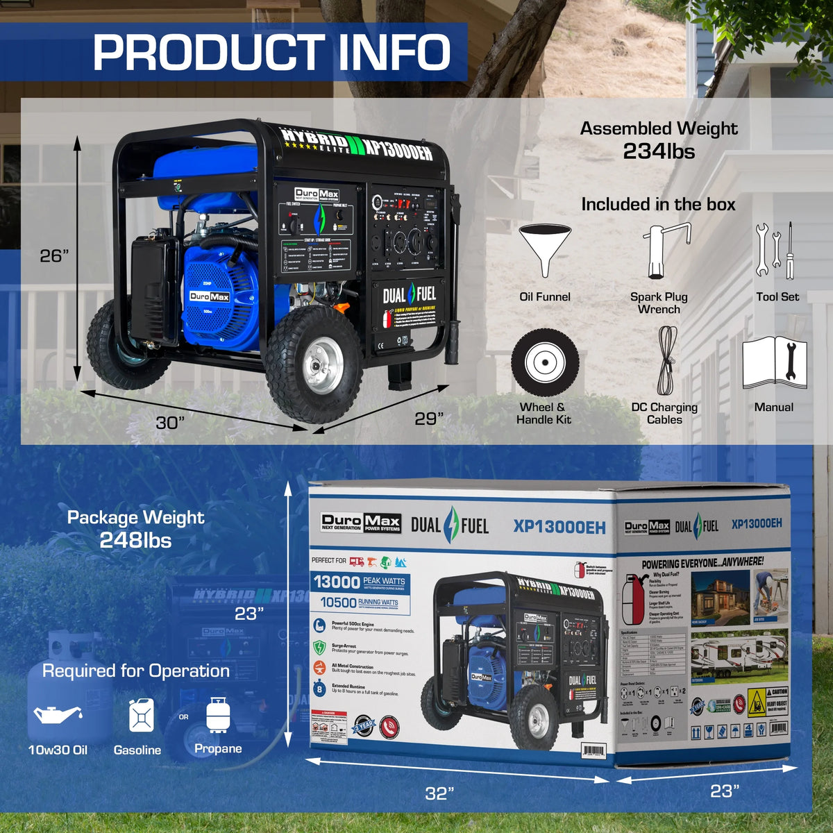 13,000-Watt 500cc Portable Hybrid Gas Propane Generator J424047