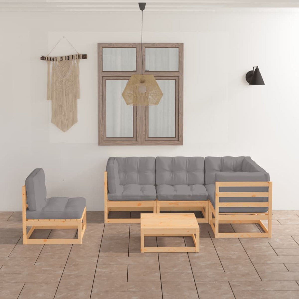 6 Piece Gray Cushioned Pinewood Sectional Sofa Set X479222