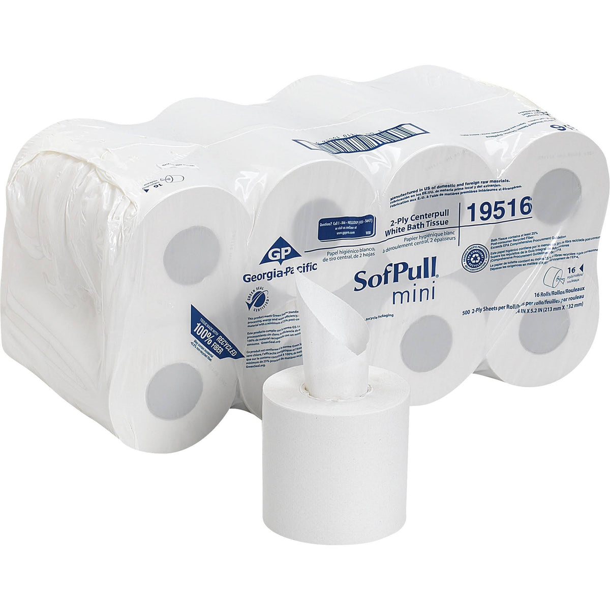 Mini Centerpull Bath Tissue, 2 Ply, White, 16 Rolls F64874