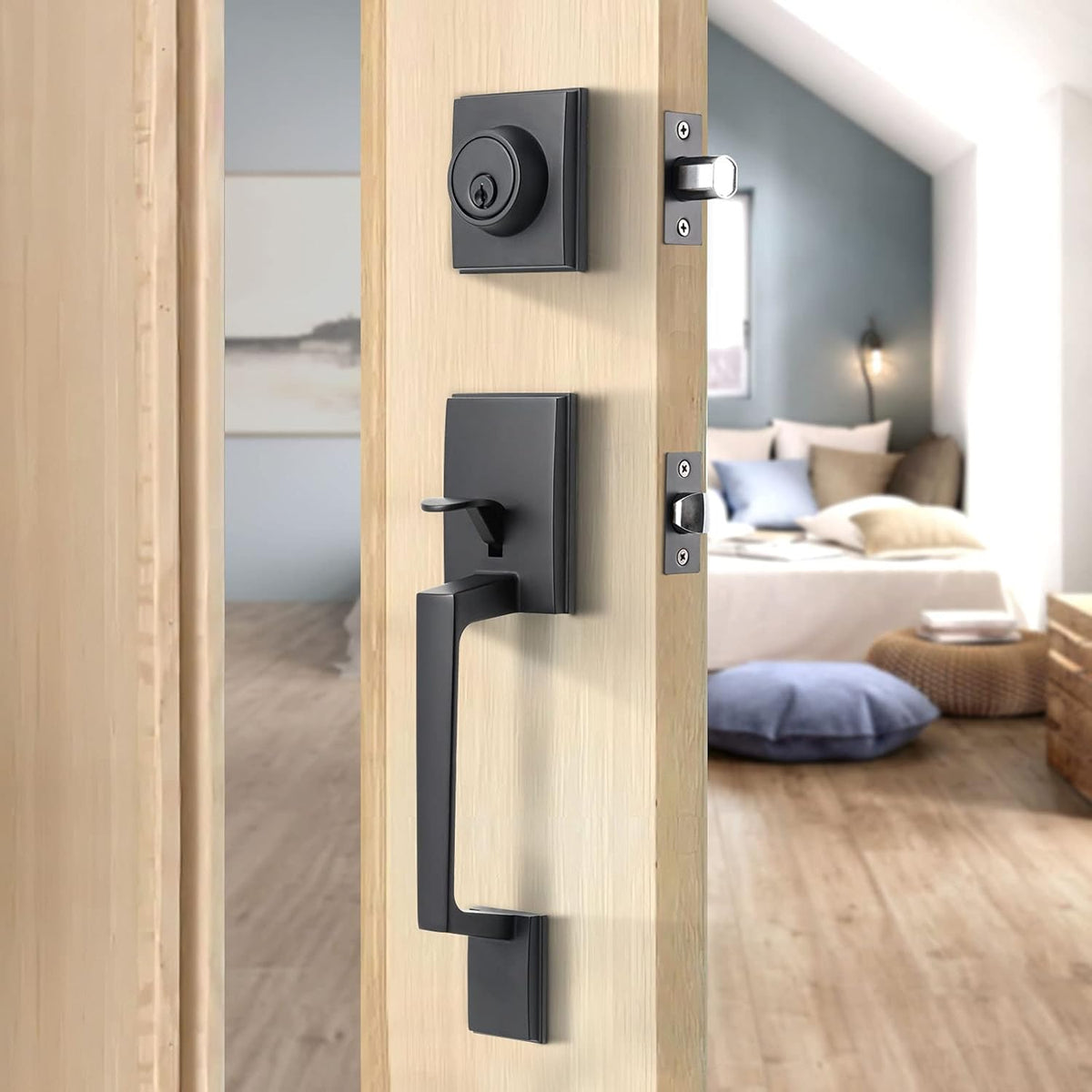 Matte Black Front Door Lock Set with Deadbolt and Knob, Pack of 2 T969953