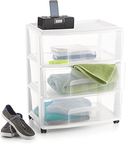 3 Large Clear Drawer Plastic Storage Cart with Wheels (White) N2560