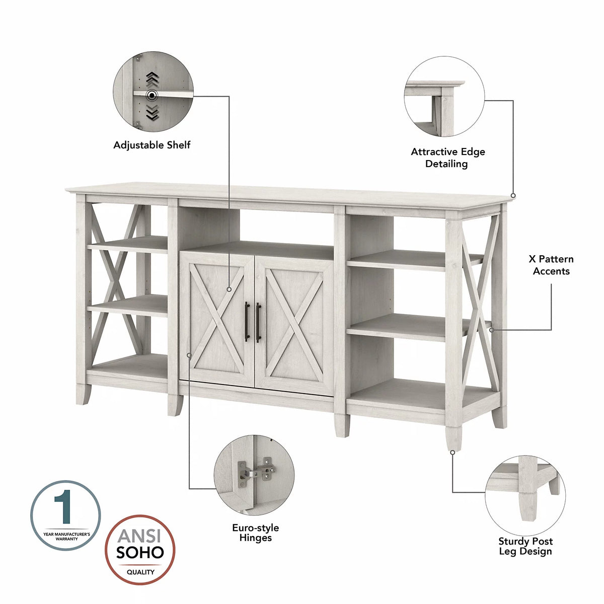 Linen White Oak Tall TV Stand for 65 Inch TV C577816