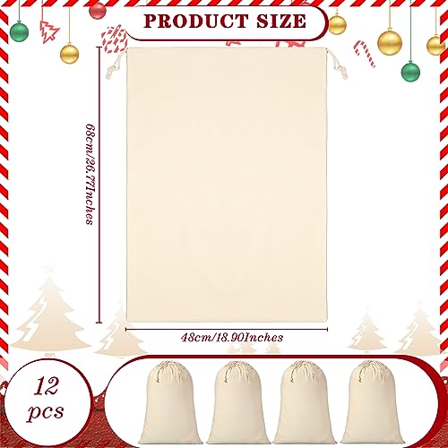 12 Pcs Christmas Sack with Drawstring Cotton Laundry Bag B586135