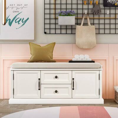 White Cabinet Storage Bench C934808