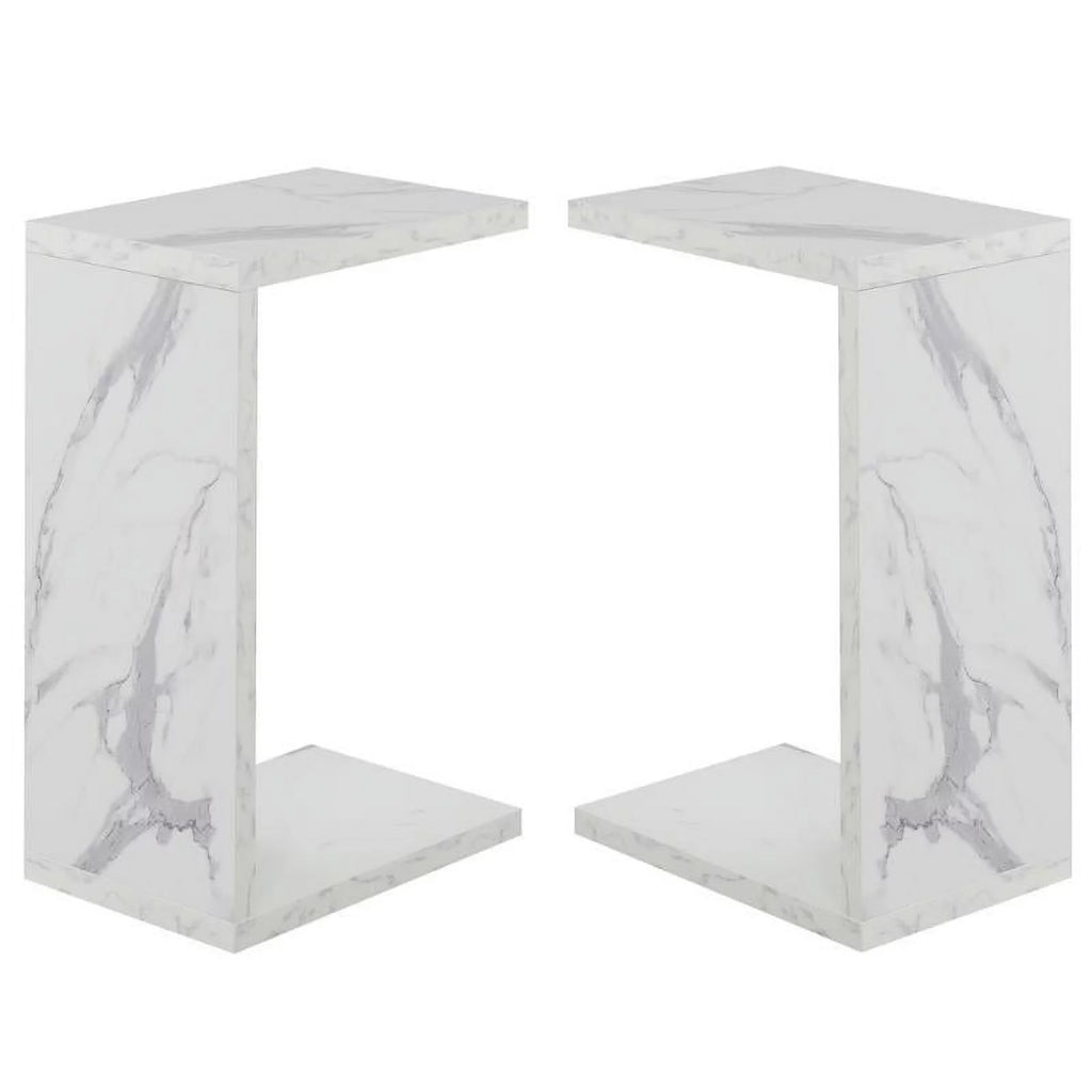 Faux White Marble Wood C End Table Set of 2 D629