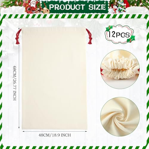 12 Pcs Christmas Sack with Drawstring Cotton Laundry Bag B586135