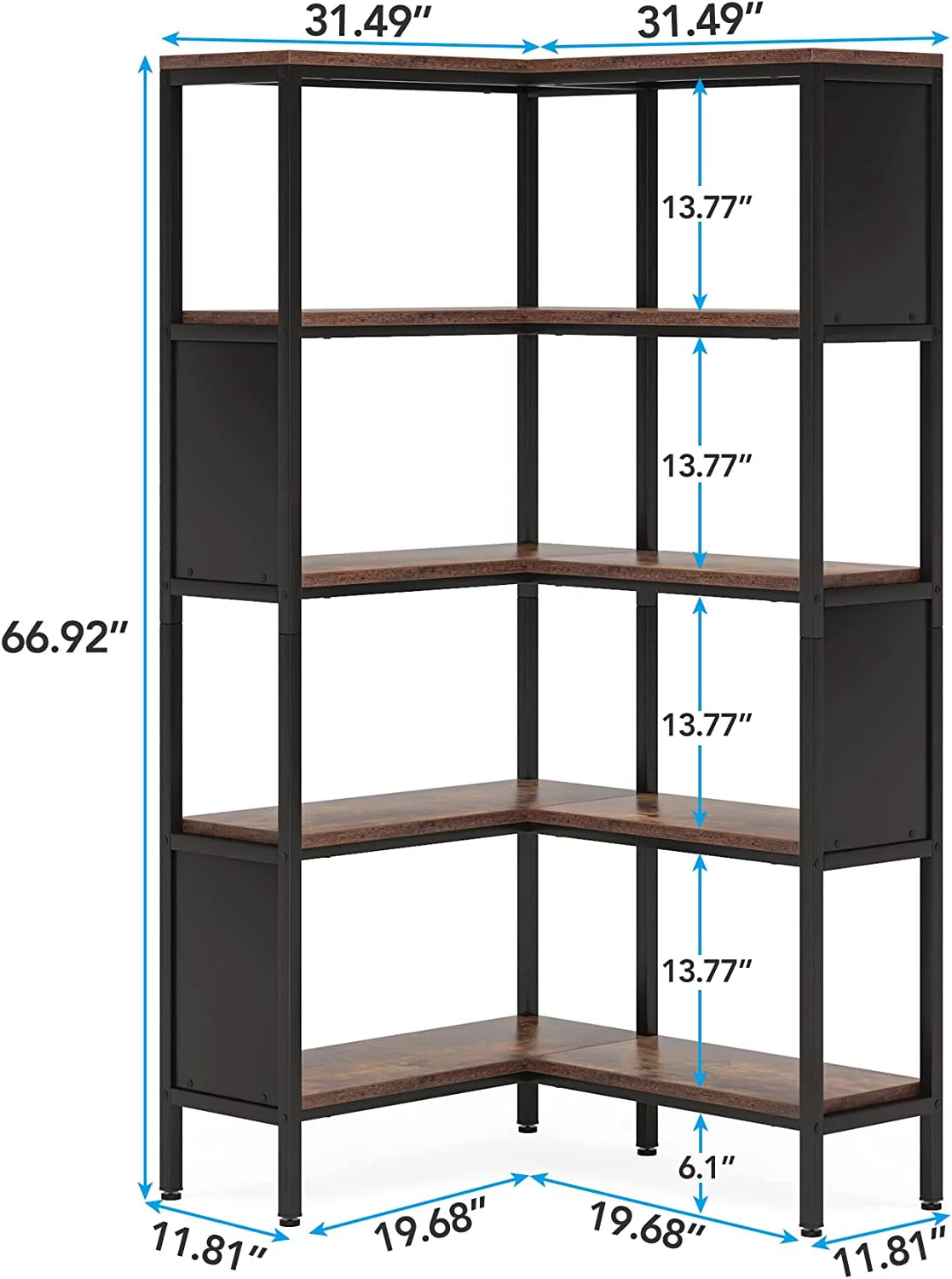 5-Tier L-Shaped Corner Bookshelf E4726