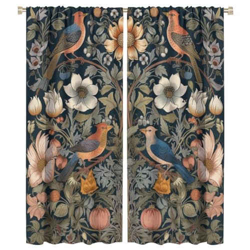 Vintage Floral Blackout Rod Pocket Thermal Insulated Curtains K83143
