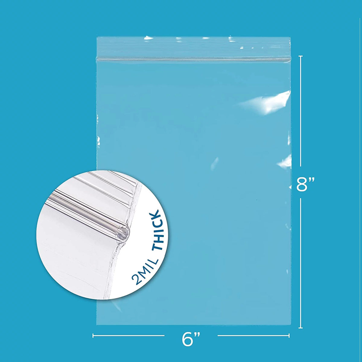 6” x 8” 2 Mil Clear Resealable Ziplock Bags 1000-Pack A3167