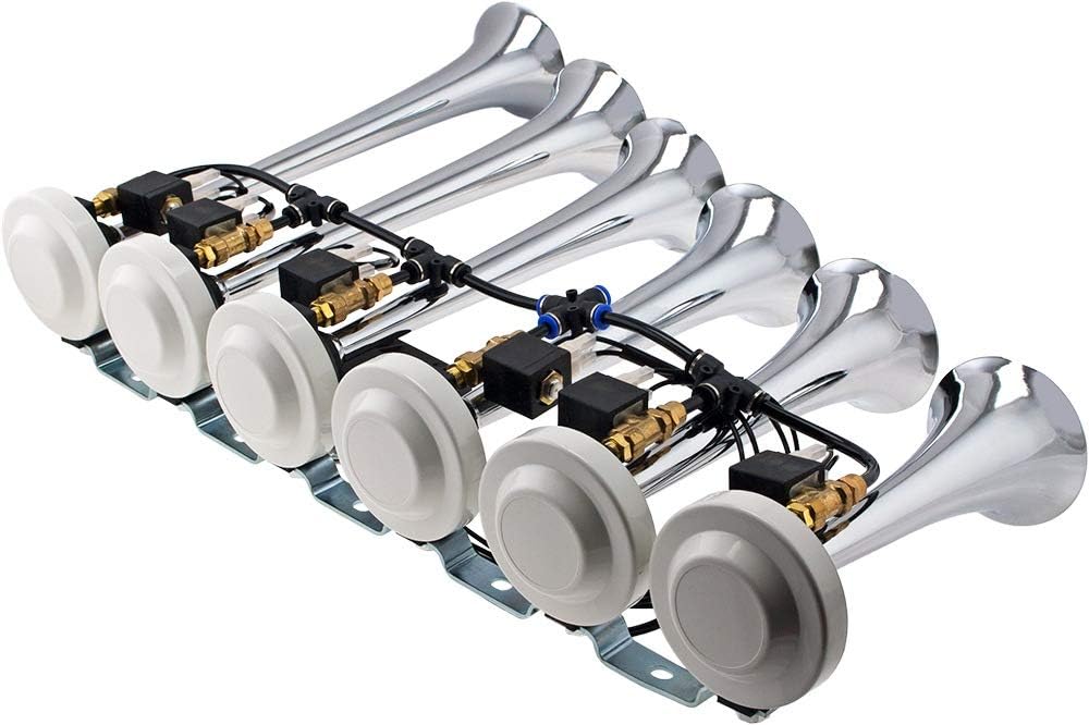Chrome Plated 12V 6 Trumpet Musical Air Horn Z8356