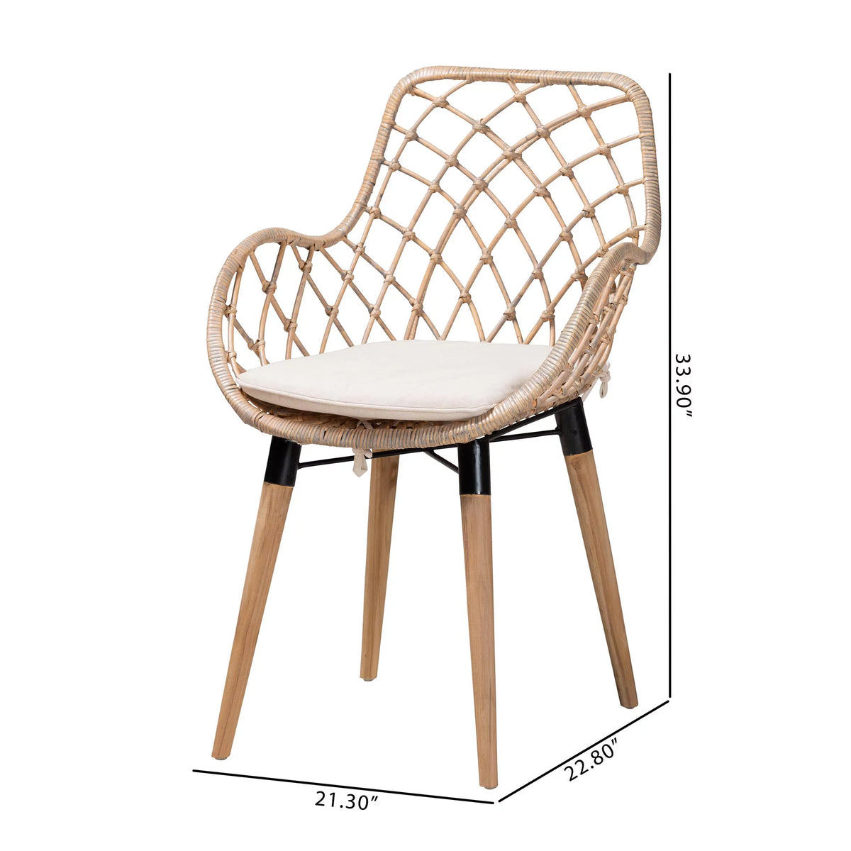 Natural Brown Teak Wood and Greywashed Rattan 2-Piece Dining Chair Set X490