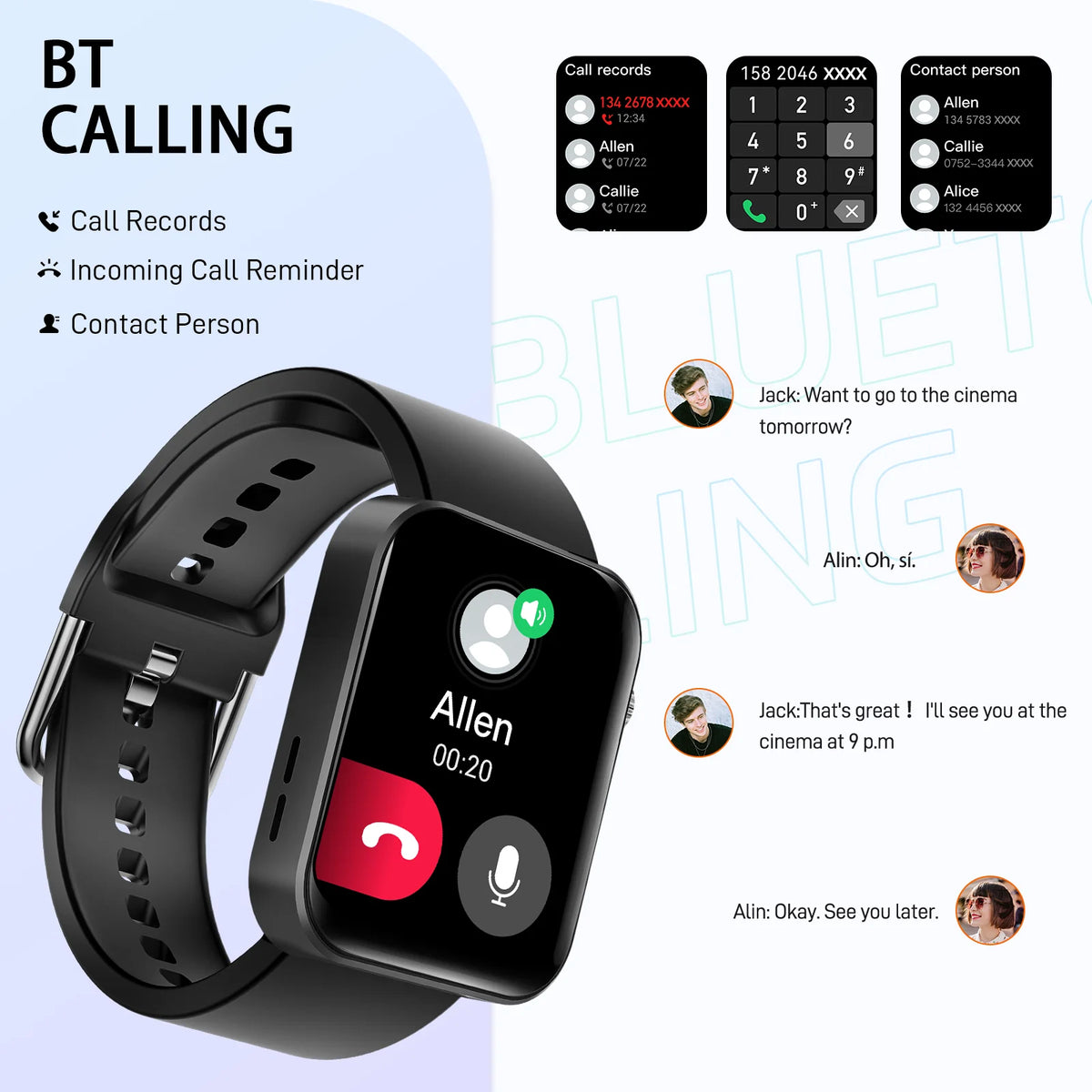 1.69” HD Fitness Tracker Smartwatch with LED Flashlight D480