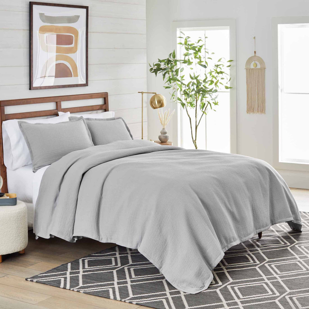 3-Piece Sage Green Crinkled Gauze Duvet Set B954827