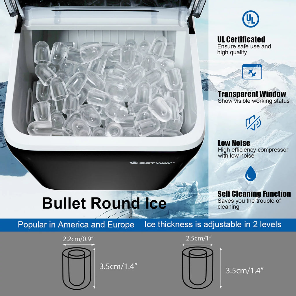 Portable Countertop Ice Maker Machine 44Lbs/24H Self-Clean with Scoop Silver Y485088