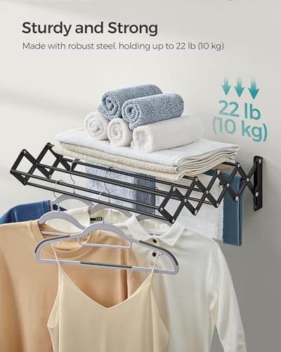 Wall-Mounted Accordion Clothes Drying Rack, 9 Staggered Hanging Rods, Steel E439