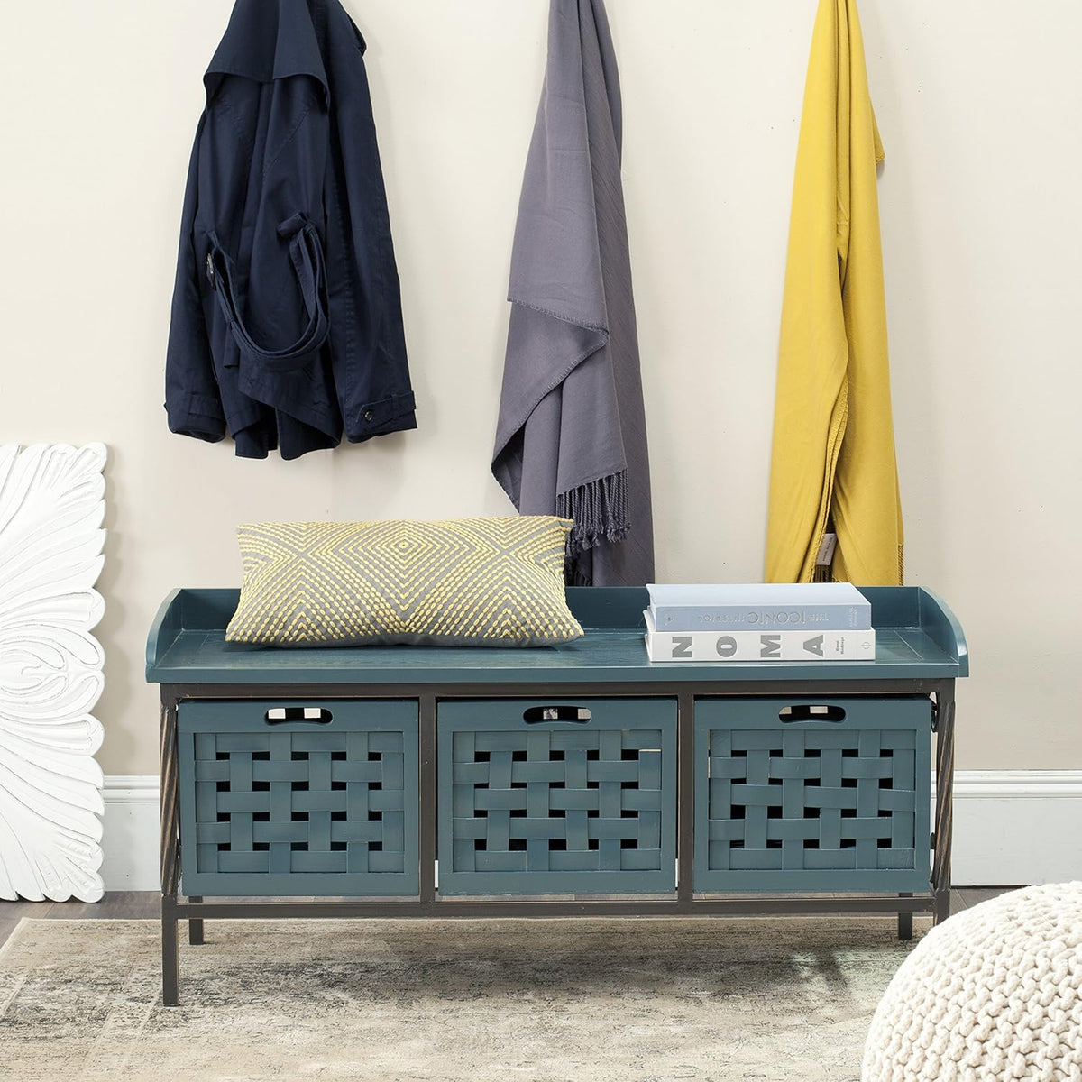 Brown Wooden Storage Bench M646