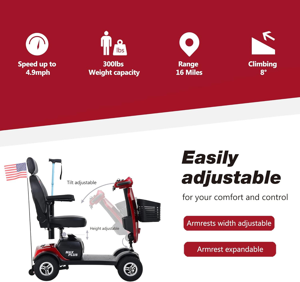 Red 4 Wheel Folding Mobility Scooter R950899