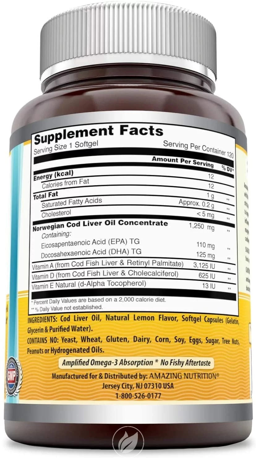 Norwegian Cod Liver Oil 1250 Mg Lemon 120 Softgel H261